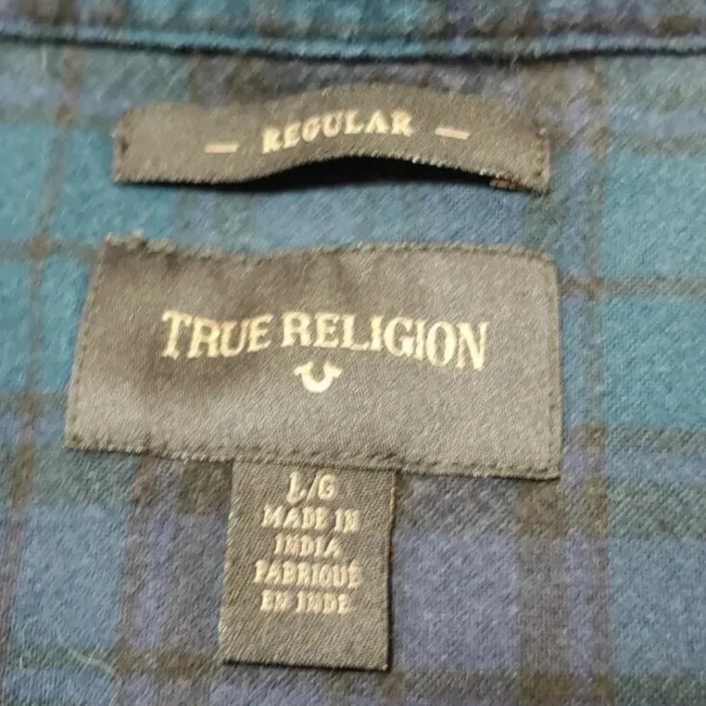True Religion Flannel Shirt Biker Western Cowboy Rodeo Country Tartan Plaid Sz L